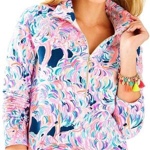 Lilly Pulitzer Sugartown Flamingos Skipper pop over quarter zip sweatshirt